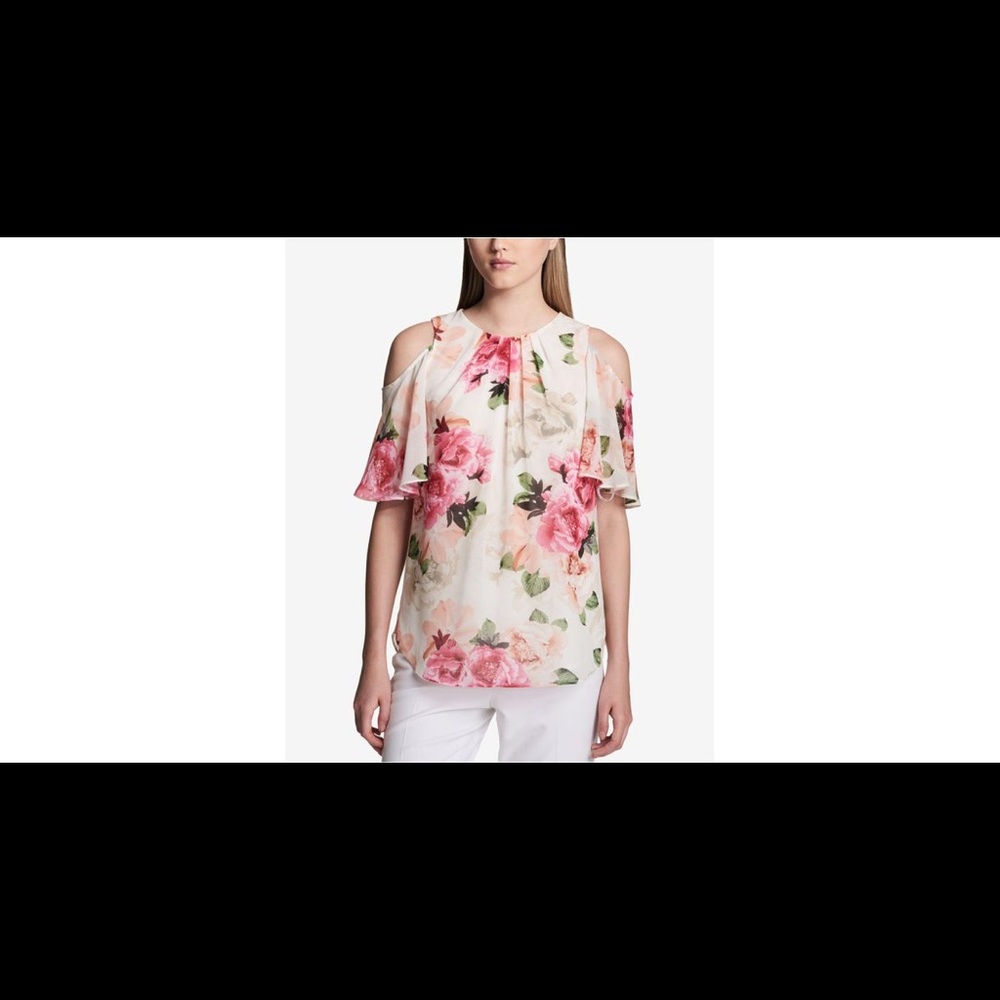 Calvin Klein Floral Cold Shoulder Blouse (Size L)